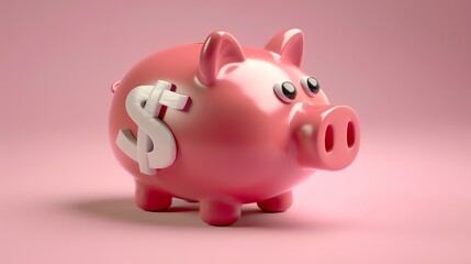 Obraz premium A pink piggy bank with a white dollar sign on a pink background.