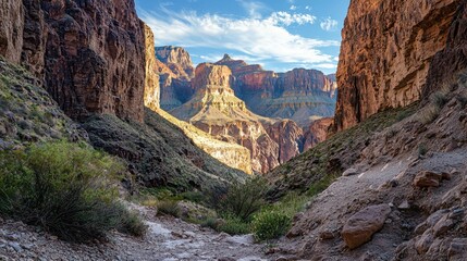 Stunning View of Grand Canyon Mountains Against a Blue Sky