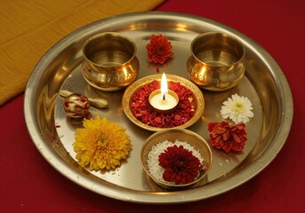 beautifully decorated pooja thali for festival celebration