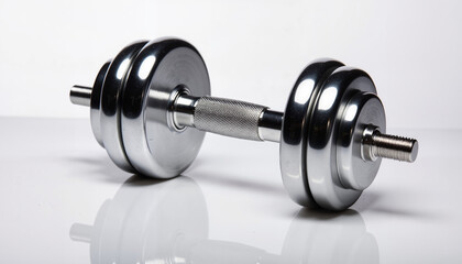 Single metal dumbbell on white background