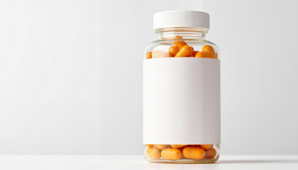 Transparent pill bottle with orange capsules