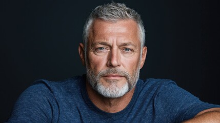 Obraz premium Serious mature man portrait, dark background