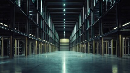 Spacious Modern Warehouse Interior with Bright Lighting and Racks