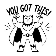 A glyph sticker of a character with “you got this” typography
