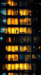 City Skyscraper at Night with Illuminated Offices