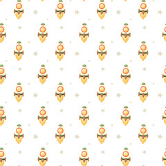 Fototapeta premium Hand drawn space elements seamless pattern. Space background. Space doodle illustration. Vector illustration. Seamless pattern with cartoon space rockets, planets, stars.