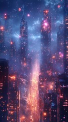 Fototapeta premium Futuristic Cityscape at Night: A Cyberpunk Dream