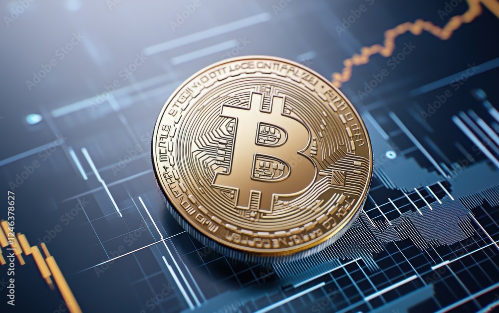 Poster a visually appealing cryptocurrency trading concept featuring a large bitcoin coin in the foreground