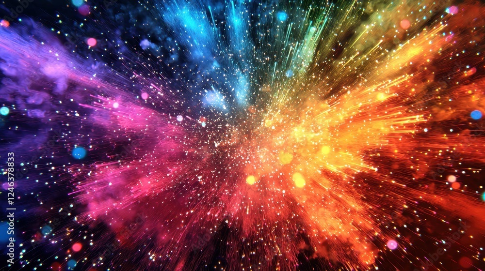 Poster vibrant colorful abstract background with sparkles and light rays