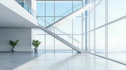 Fototapeta premium Modern Architectural Interior Design with Open Space and Stairs