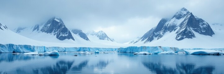 Frozen landscape of Antarctica with snow-capped mountains and glaciers, glaciers, snow, cold