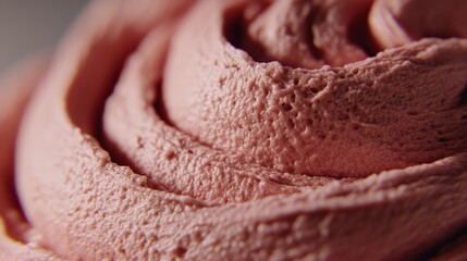 Close-up of swirled pink frosting.