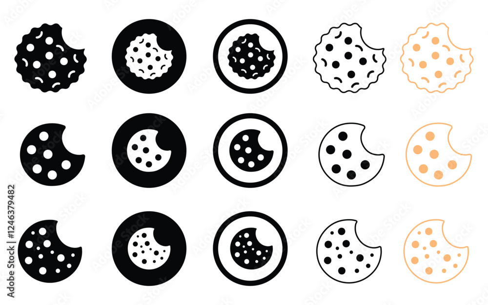 Poster cookie icon vector set. biscuit symbol icon set vector on white background
