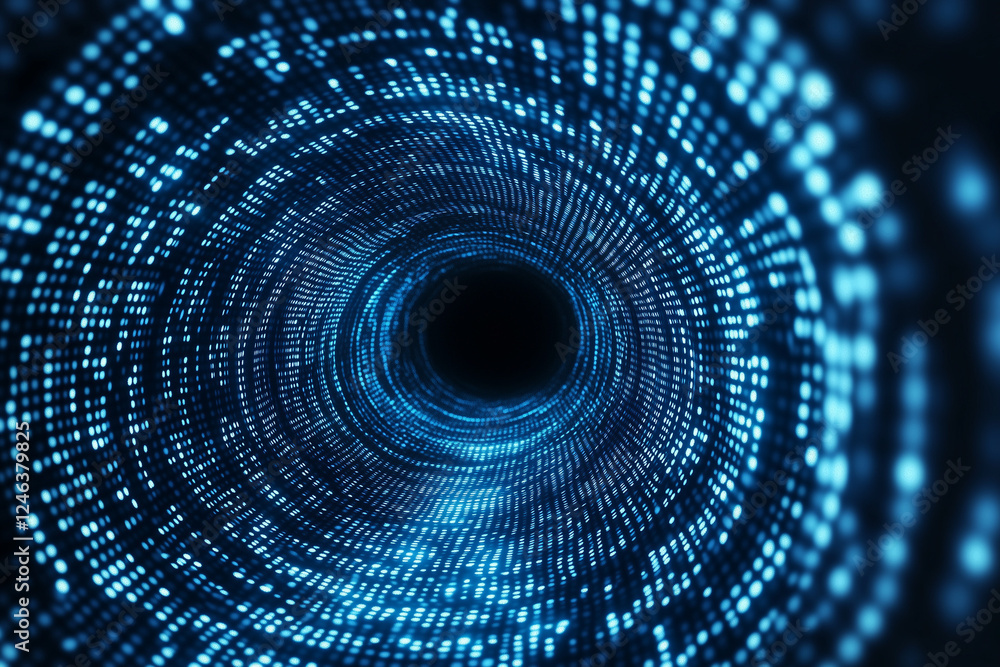 Poster digital vortex: a mesmerizing digital vortex swirls with blue light, creating a futuristic and abstr