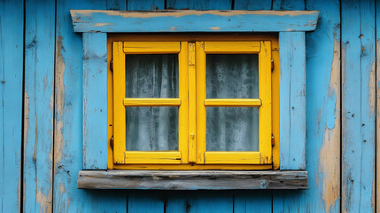 Colorful wooden window rustic house photo vibrant environment close-up view nostalgic concept