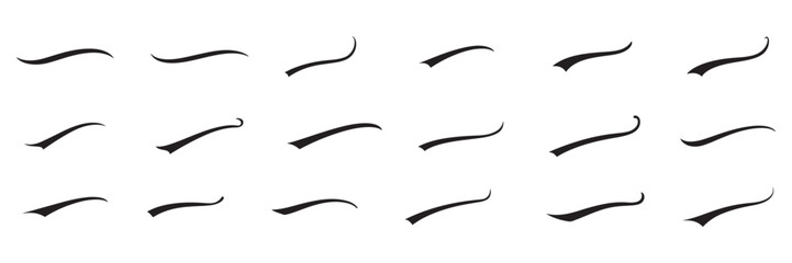 Hand drawn collection of curly swishes, swashes, swoops. Calligraphy swirl. Swashes swoops and swishes calligraphy signs vector