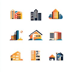 Fototapeta premium Architectural icons display urban cityscape graphic design modern environment flat view visual representation