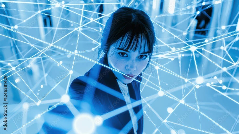 Poster innovative networking technology futuristic laboratory digital art high-tech environment close-up vi