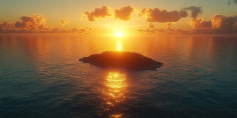 Fototapeta premium Sunset Over Tropical Island Paradise: A Breathtaking Aerial View