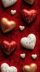 Obraz premium Vintage Valentine's Day Cards with Dragon and Heart Motif on Red Background