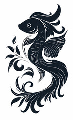 Naklejka premium A stylized, flowing fish illustration with decorative swirls, perfect for artistic design elements.