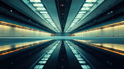 Fototapeta premium Symmetrical Reflection in Modern Industrial Space with Ambient Lighting