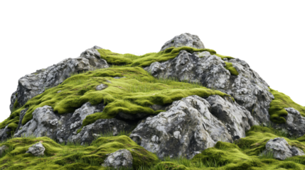 Majestic Rocky Mountain Terrain Covered with Mossy Green Grass Isolated on transparent Background