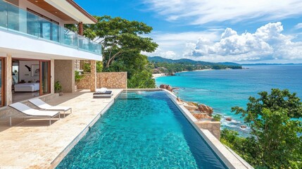Fototapeta premium Luxurious Villa Overlooking Scenic Ocean with Infinity Pool