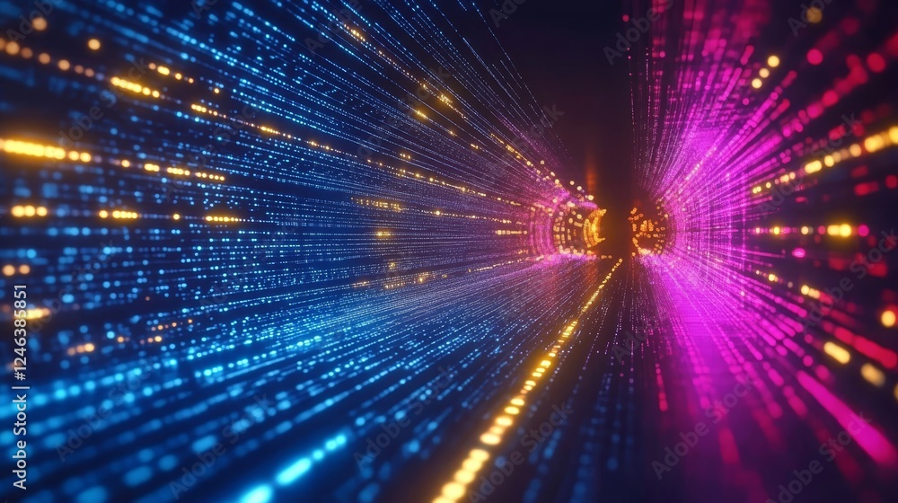 Aufkleber abstract glowing corridor of binary data streams, digital information flow, networking concept