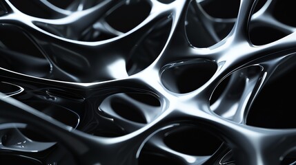 Close-up of a silver, abstract, organic-looking, 3D rendered structure.