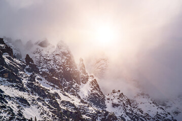 Mountain peaks near Morskie Oko Lake in Poland at Winter. Tatras range © Roxana