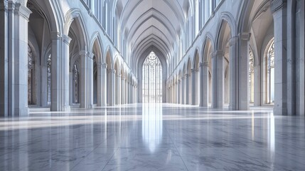 Obraz premium Elegant Gothic Architecture Interior with Light-Filtered Windows