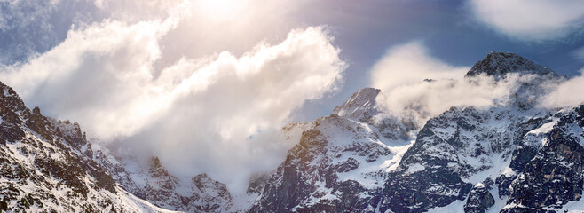 Mountain peaks near Morskie Oko or Sea Eye Lake in Poland at Winter. Tatras range © Roxana
