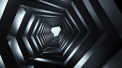 Obraz premium A 3D render of a dark, geometric tunnel made of hexagons.