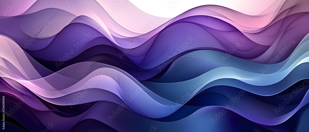 Poster abstract waves of flowing colors in shades of purple and blue create a serene and calming atmosphere