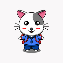 Printcute vector design mascot illustration of a cat going to school