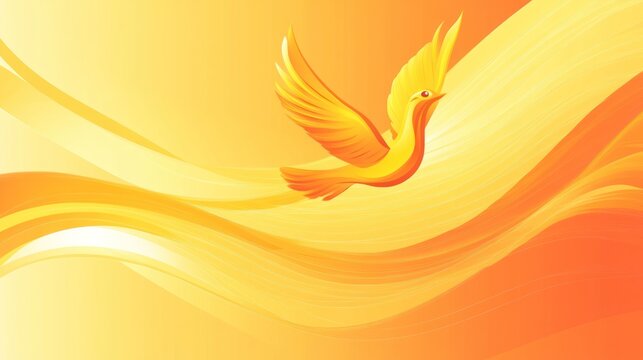 A stylized yellow bird soaring against a warm gradient background.