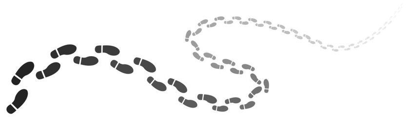 Step footprints paths. footstep prints and shoe steps . shoe tread footprints vector illustration isolated on white background.