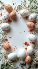 Obraz premium Minimalist Easter Border with Decorative Eggs and Flowers for Spring Celebrations