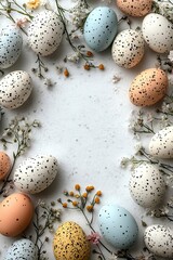 Obraz premium Minimalist Dragon-Themed Easter Egg Arrangement with Flowers on a Light Background