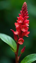Obraz premium Dainty red ginger flowers entwined with crimson foliage, foliage, flower, flowers