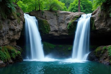A tranquil waterfall cascading down a rocky cliff, waterfall, rock