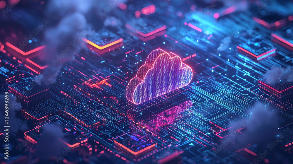 Poster cloud computing concept with digital data storage icons