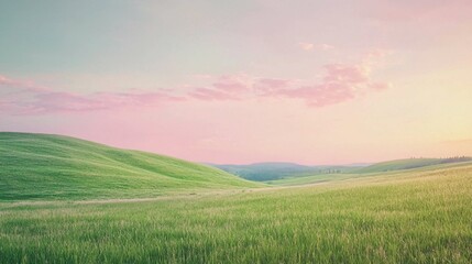 Obraz premium Tranquil Landscape with Rolling Hills and Pastel Sky at Dusk