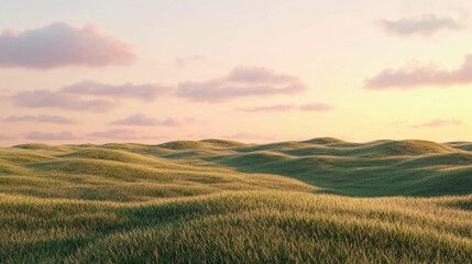 Fototapeta premium Serene Rolling Hills Covered with Lush Green Grass at Sunset
