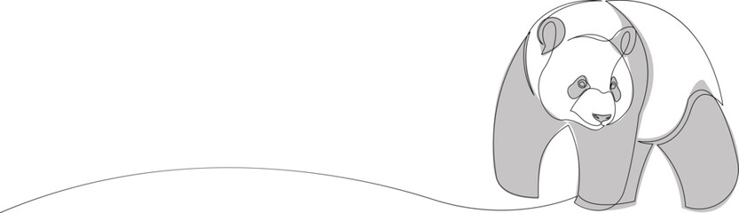 Continuous line drawing of panda bear. Panda animal in one line art style. Vector illustration.