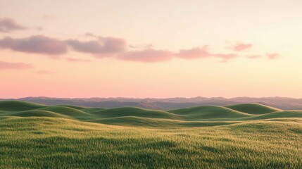 Obraz premium Serene Landscape of Rolling Green Hills Under Soft Evening Light