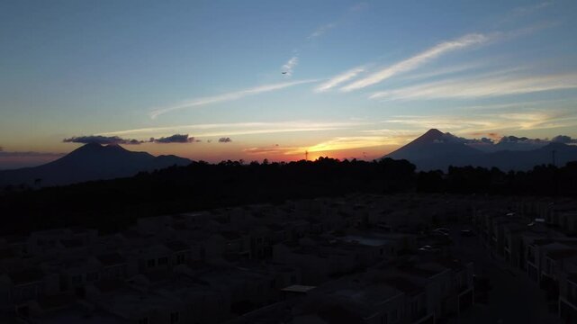 Sunset in Guatemala between volcanoes