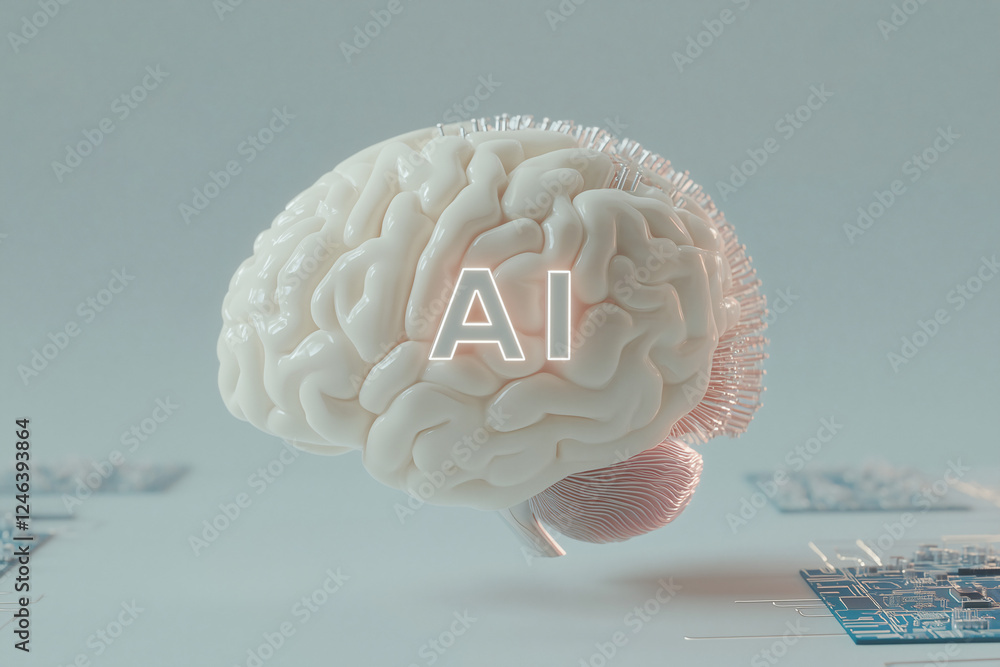 Poster ai and the human brain: a thought-provoking image illustrating the convergence of artificial intelli