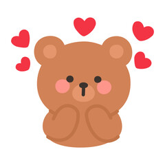 Korean Style Bear Emoji Love Expression with Floating Hearts and Cute Pose